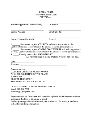 Traffic Citation Reply Form