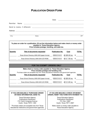 Texas Education Agency Publication Order Form
