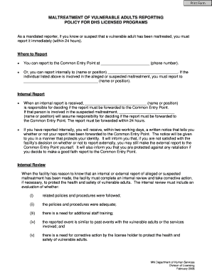 Maltreatment of Vulnerable Adults Reporting Policy