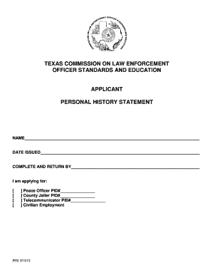Texas Peace Officer Personal History Statement
