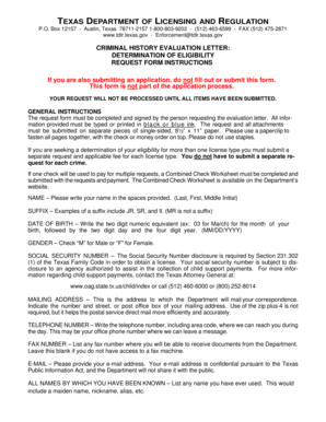 Texas Criminal History Evaluation Letter Request Form