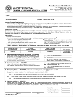 Texas Dental Hygienist Renewal Form