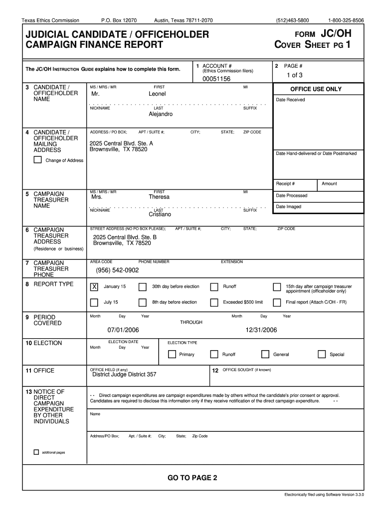 Form JCOH - Texas State Ethics Commission Preview on Page 1