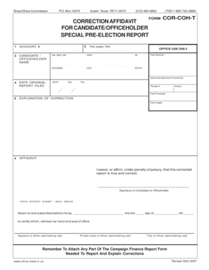Texas Correction Affidavit for Candidate/Officeholder