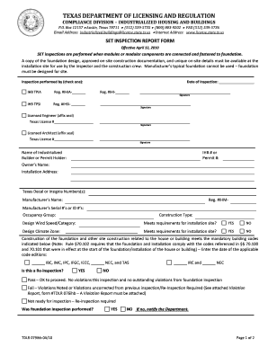 Texas Set Inspection Report Form
