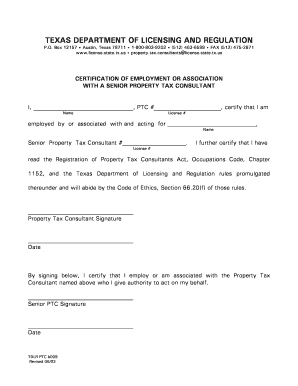 Texas Certification of Employment for Property Tax Consultant