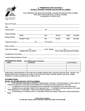 Promoter application vehicle shows where sales are allowed ... - ftp dot state tx