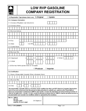 Texas Regional Low RVP Gasoline Program Registration Forms - tceq state tx