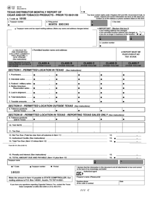 Texas Distributor Monthly Report of Cigar and Tobacco Products