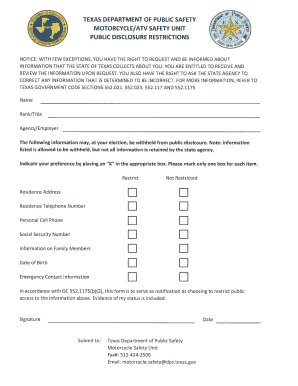 Texas Public Disclosure Restrictions Form