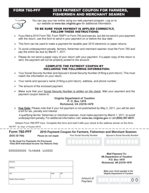 2010 Virginia Payment Coupon for Farmers, Fishermen and Merchant Seamen