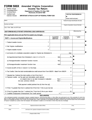 Virginia Corporation Amended Income Tax Return Form 500X