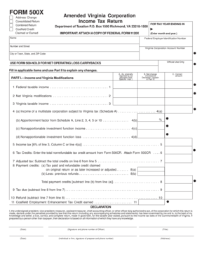 Virginia Corporation Income Tax Amended Form 500X