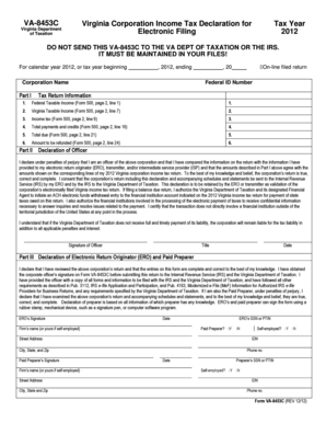 Virginia Corporation Income Tax Declaration