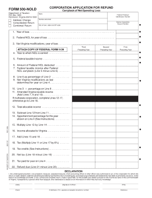 Virginia Form 500-NOLD Corporation Application for Refund
