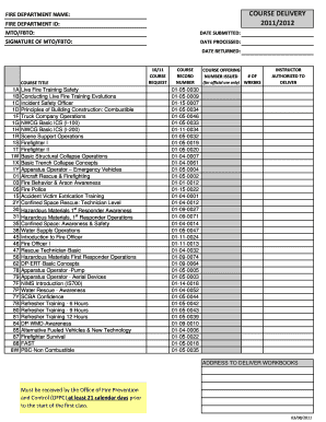 Fire Department Course Delivery Form