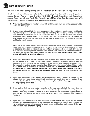 Education and Experience Appeal Form