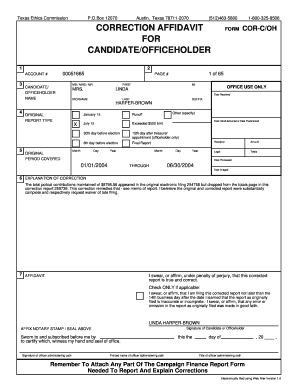Texas Ethics Commission Correction Affidavit Form