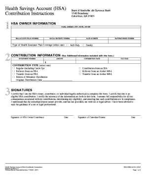 Health Savings Account Contribution Form