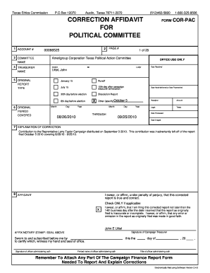Texas Ethics Commission Correction Affidavit Form