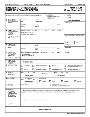 Texas Campaign Finance Report Cover Sheet