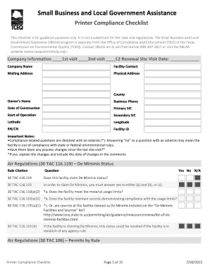 Printers Checklist - Texas Commission on Environmental Quality - tceq state tx