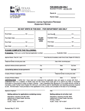 Texas Asbestos License Application