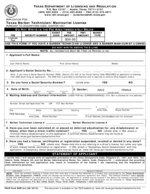 Texas Barber Technician/Manicurist License Application
