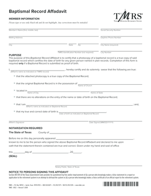 Baptismal Record Affidavit
