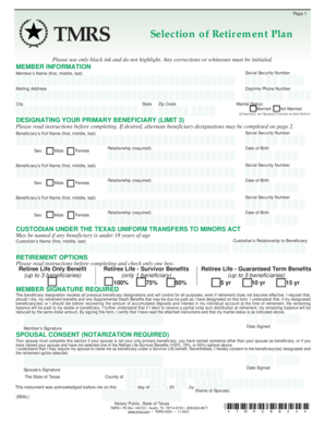 TMRS Retirement Plan Selection Form