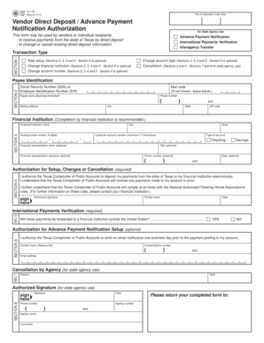 Texas Vendor Direct Deposit Authorization Form