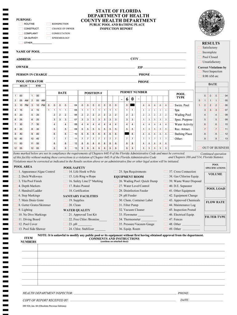 florida department of health pool inspection reports Preview on Page 1