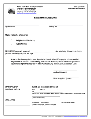 Mailed Notice Affidavit - Alachua County Growth Management
