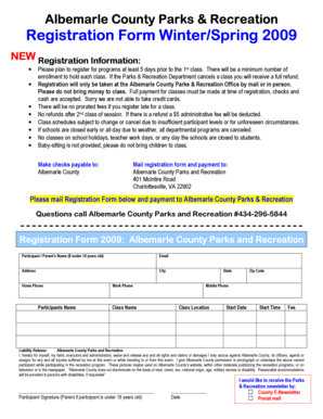 Albemarle County Parks & Recreation Registration Form