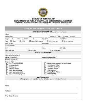 Maryland Livescan Pre-Registration Application