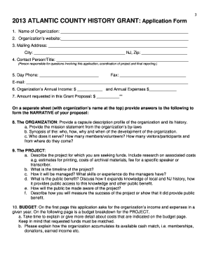 2013 ATLANTIC COUNTY HISTORY GRANT