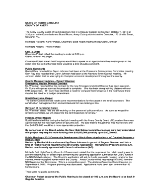 The Avery County Board of Commissioners met in a Regular Session on Monday, October 1, 2012 at - ave