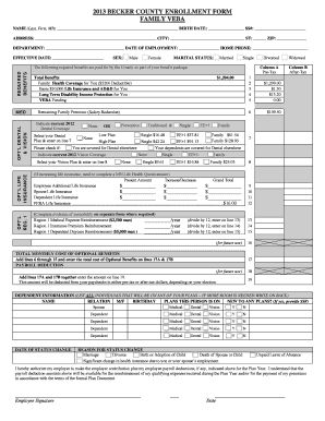 2013 BECKER COUNTY ENROLLMENT FORM FAMILY VEBA