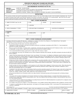 DA Form 5669 Preventive Medicine Counseling Record