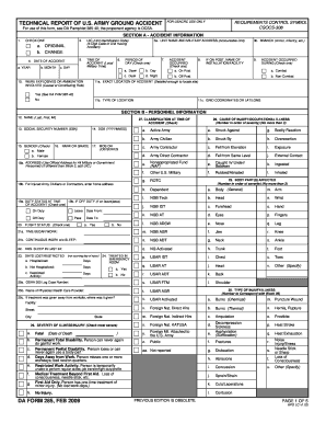 TECHNICAL REPORT OF U.S. ARMY GROUND ACCIDENT. DA FORM 285, FEB 2009 - apd army