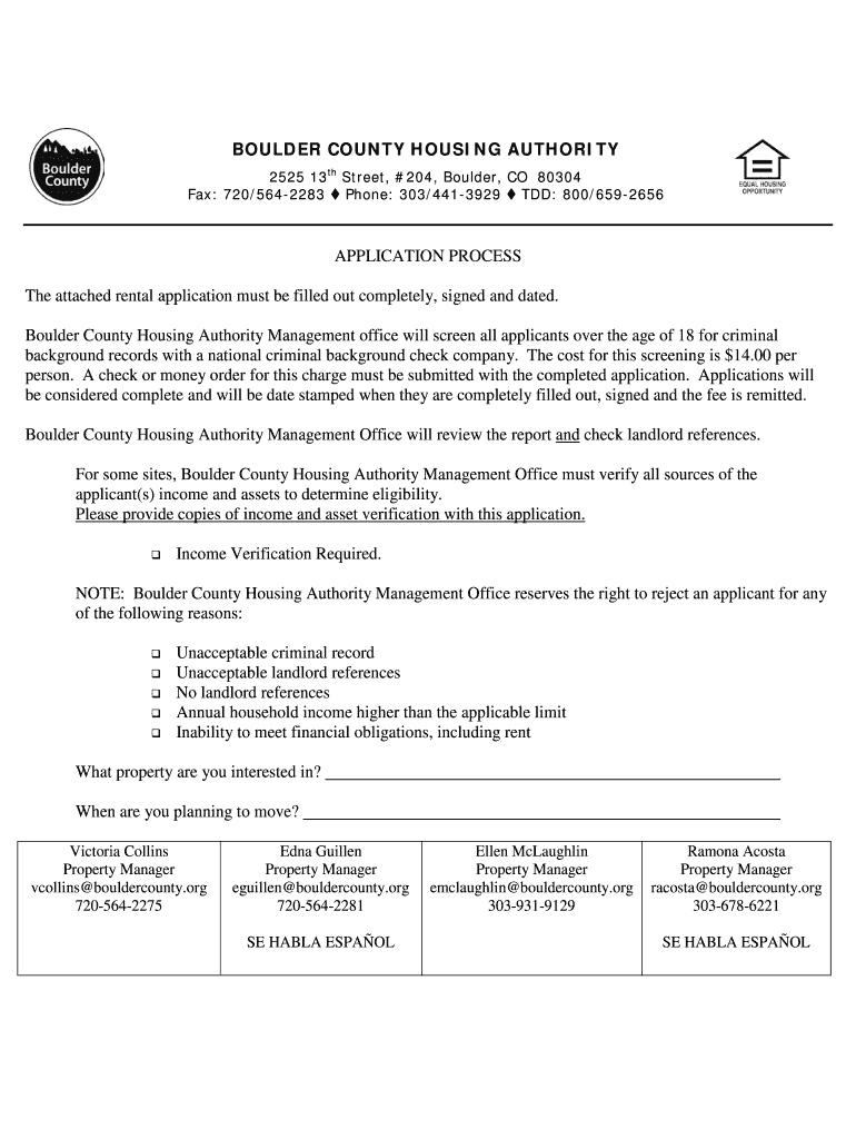 Documents Required with Rental Application: - Boulder County Preview on Page 1