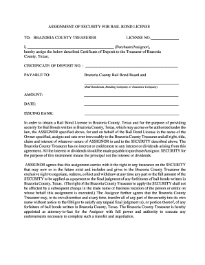 Assignment of security for bail bond license - Brazoria County