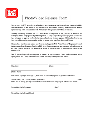 Photo and video consent form template - Photo/Video Release Form - U.S. Army - lrb usace army