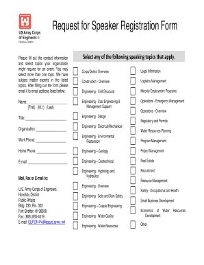 Usace quality control plan template - Request for Speaker Registration Form - Honolulu District - U.S. Army