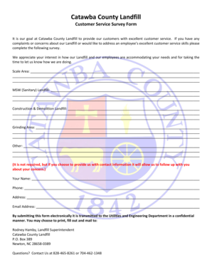 Catawba County Landfill Customer Service Survey Form