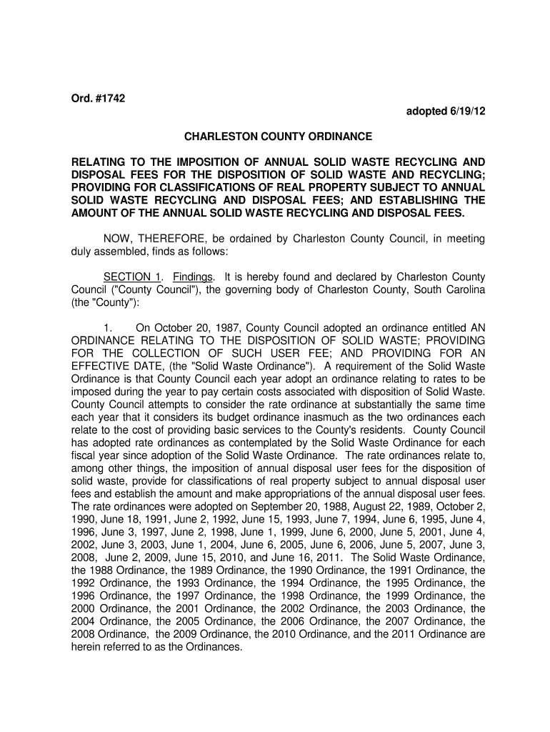 Ord #1742 adopted 6 19 12 CHARLESTON COUNTY ORDINANCE Preview on Page 1