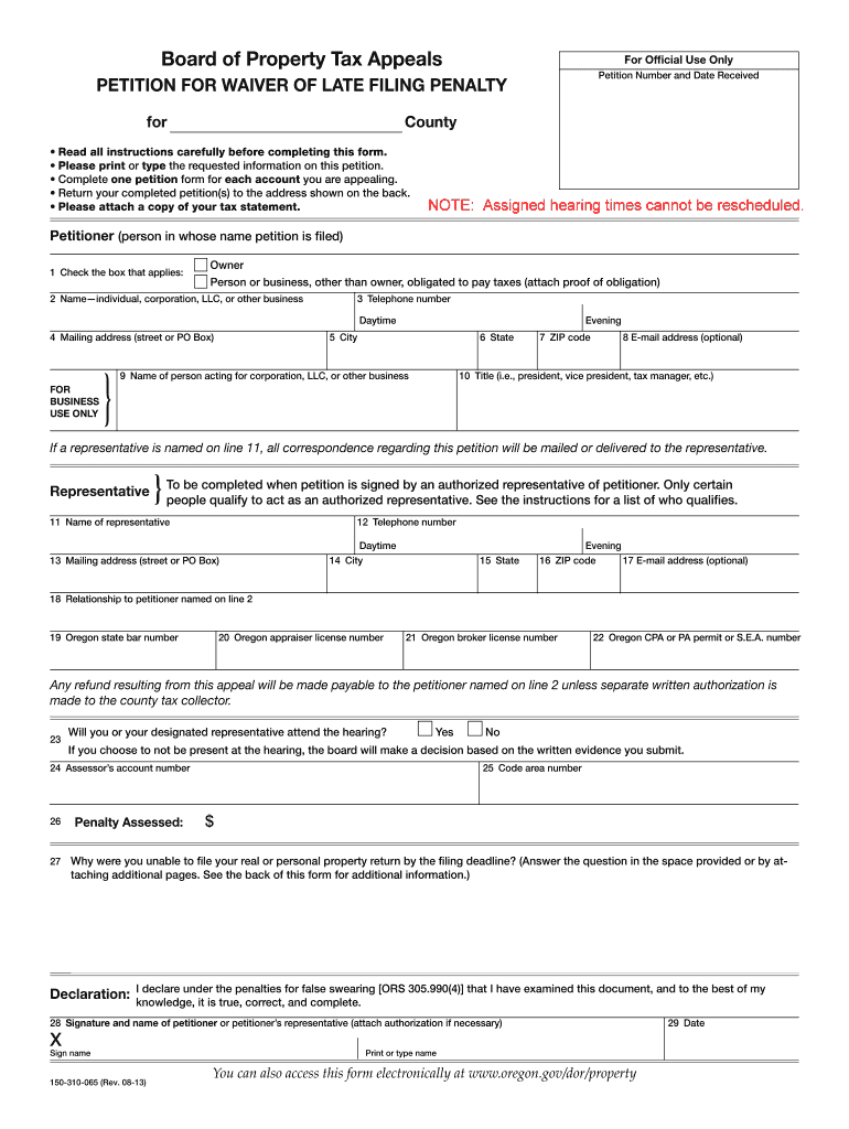BOPTA 2006-07 Petition for Waiver of Late Filing Penalty Preview on Page 1
