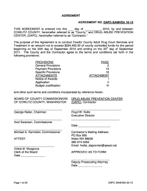 AGREEMENT AGREEMENT NO DAPC-SAMHSA 10-13 THIS - agenda co cowlitz wa