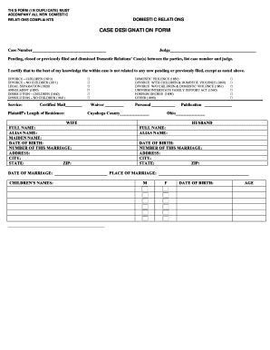Cuyahoga County Domestic Relations Case Designation Form