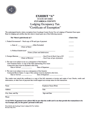 Ohio Lodging Occupancy Tax Exemption Certificate